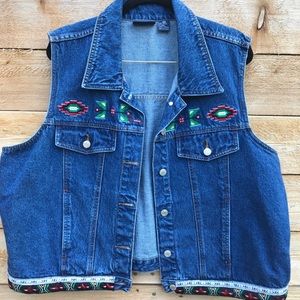 Plus size Denim Vest with Aztec details